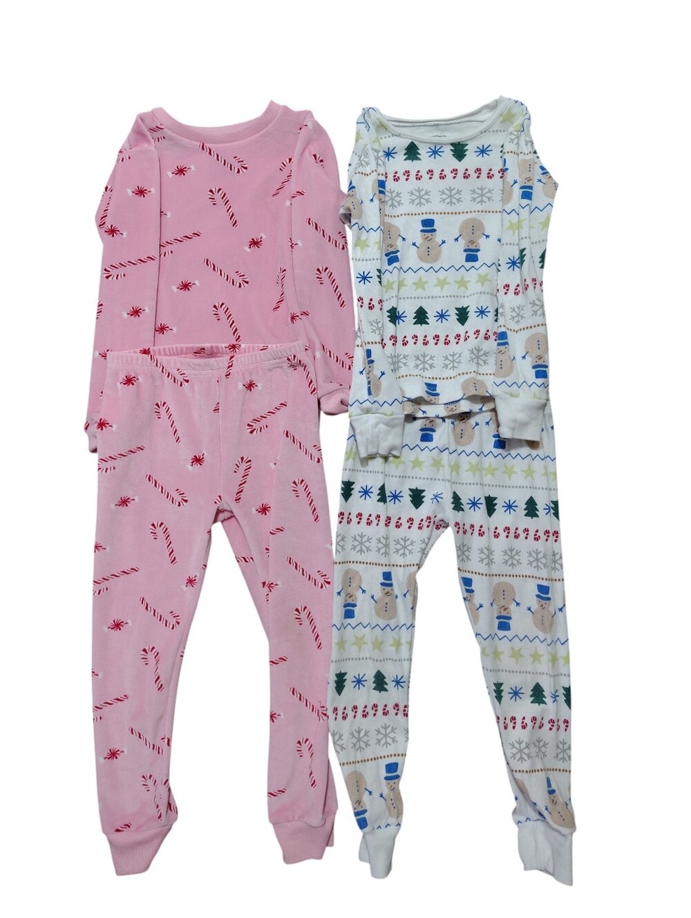 Carter's Girls Holiday Pajama Lot 4T — Pink Candy Cane & White Snowman Print